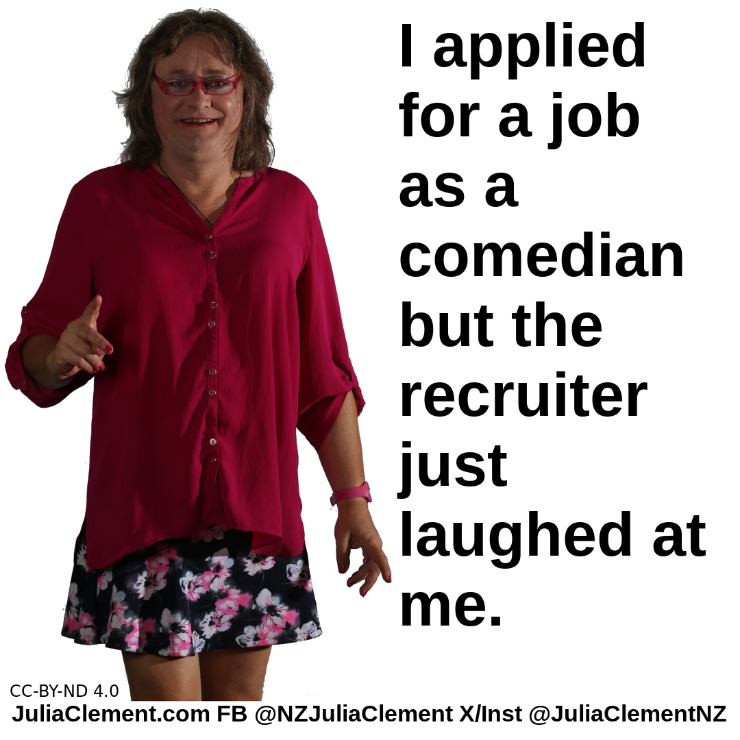 A comedian says "I applied for a job as a comedian but the recruiter just laughed at me."
